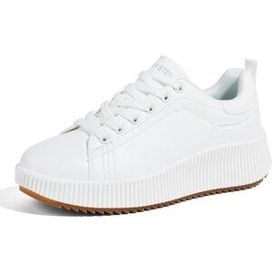 Lucky Step Women White Rhinestone Sparkly Chunky Retro Braided Casual Sneakers